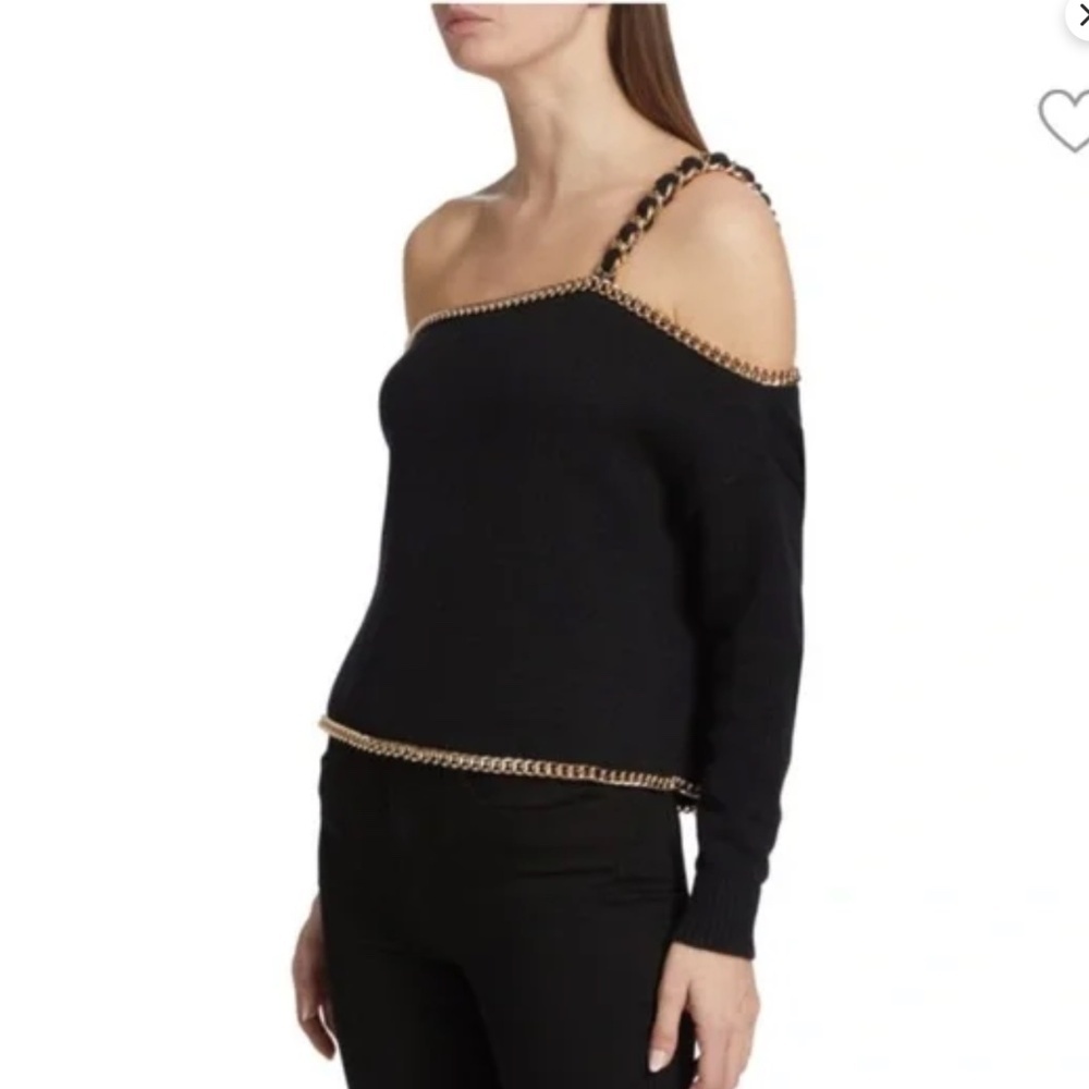 NWT L’AGENCE Jayden Chain Embellished Black & Gold Sweater